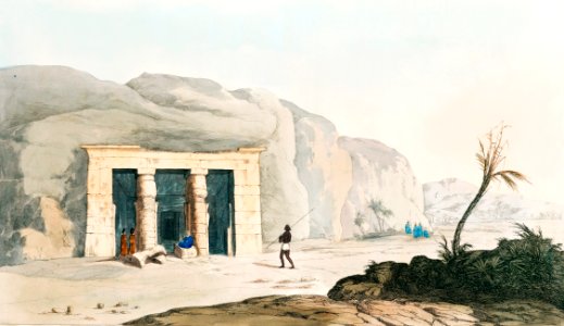 Temple on the road to Berenice illustration from the kings tombs in Thebes by Giovanni Battista Belzoni (1778-1823) from Plates illustrative of the researches and operations in Egypt and Nubia (1820).. Free illustration for personal and commercial use.