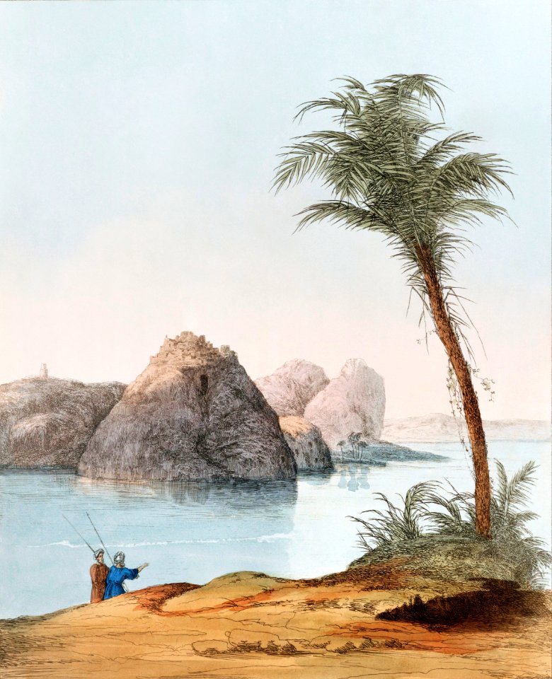 Plate 27 : The Rocks and Castle of Ibrim in Nubia illustration from the kings tombs in Thebes by Giovanni Battista Belzoni (1778-1823) from Plates illustrative of the researches and operations in Egypt and Nubia (1820).