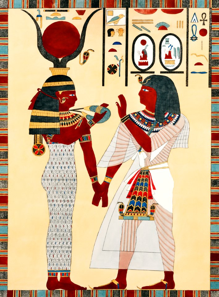 Tableau supposed to represent the Goddess Isis illustration from the kings tombs in Thebes by Giovanni Battista Belzoni (1778-1823) from Plates illustrative of the researches and operations in Egypt and Nubia (1820).. Free illustration for personal and commercial use.