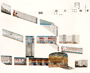 Section of the great Tomb of Psammuthis illustration from the kings tombs in Thebes by Giovanni Battista Belzoni (1778-1823) from Plates illustrative of the researches and operations in Egypt and Nubia (1820).. Free illustration for personal and commercial use.
