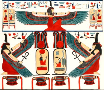 Tableau representing the two Niches illustration from the kings tombs in Thebes by Giovanni Battista Belzoni (1778-1823) from Plates illustrative of the researches and operations in Egypt and Nubia (1820).. Free illustration for personal and commercial use.