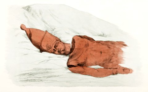 Plate 28 : Colossal Head of Red Granite by Giovanni Battista Belzoni (1778-1823) from Plates illustrative of the researches and operations in Egypt and Nubia (1820).. Free illustration for personal and commercial use.