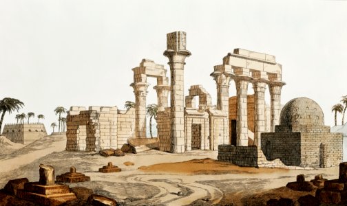 Ruins of the Temple at Erments illustration from the kings tombs in Thebes by Giovanni Battista Belzoni (1778-1823) from Plates illustrative of the researches and operations in Egypt and Nubia (1820).. Free illustration for personal and commercial use.