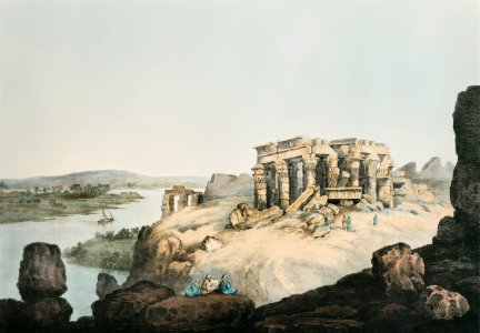 View of the ruins of Ombos and adjacent country illustration from the kings tombs in Thebes by Giovanni Battista Belzoni (1778-1823) from Plates illustrative of the researches and operations in Egypt and Nubia (1820).. Free illustration for personal and commercial use.