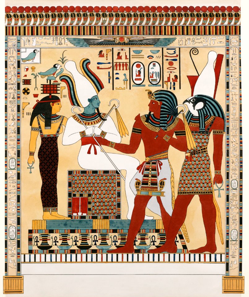 Tableau of Figures, large as life, in the Tomb of Psammuthis illustration from the kings tombs in Thebes by Giovanni Battista Belzoni (1778-1823) from Plates illustrative of the researches and operations in Egypt and Nubia (1820).. Free illustration for personal and commercial use.