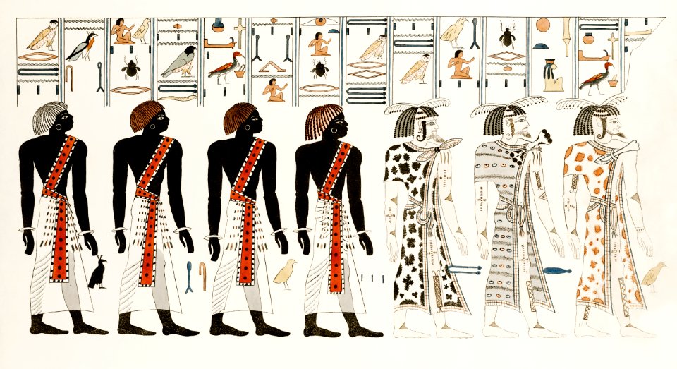 Procession of Ethiopians illustration from the kings tombs in Thebes by Giovanni Battista Belzoni (1778-1823) from Plates illustrative of the researches and operations in Egypt and Nubia (1820).. Free illustration for personal and commercial use.