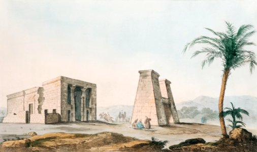 The Temple of Dakke in Nubia illustration from the kings tombs in Thebes by Giovanni Battista Belzoni (1778-1823) from Plates illustrative of the researches and operations in Egypt and Nubia (1820).. Free illustration for personal and commercial use.