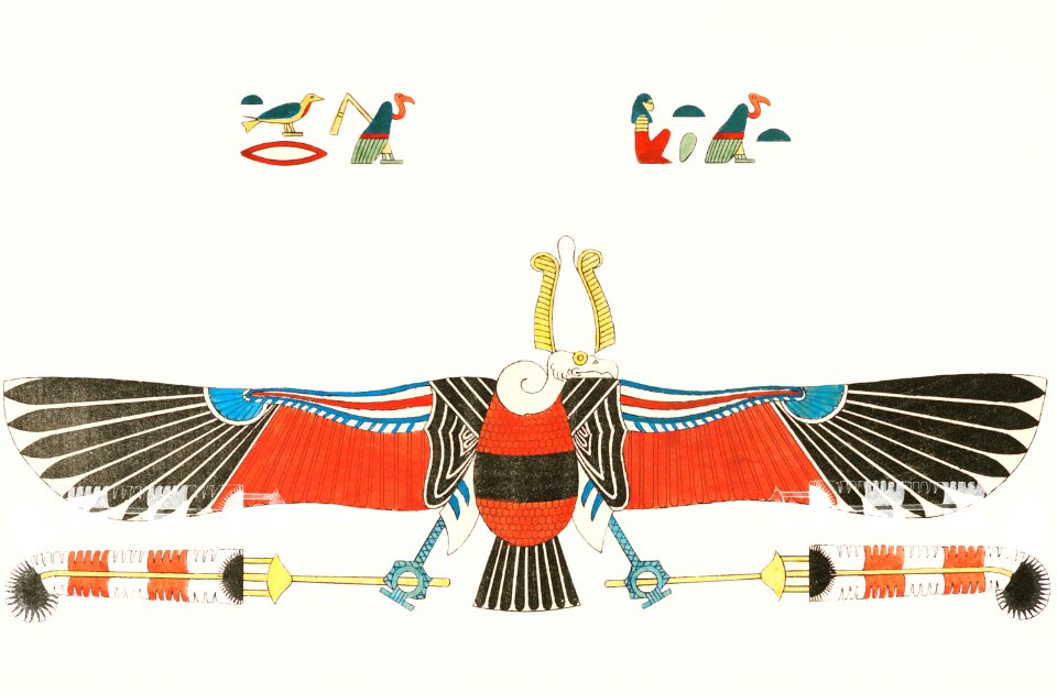 Vulture, emblem of Neith illustration from Pantheon Egyptien (1823-1825) by Leon Jean Joseph Dubois (1780-1846).
