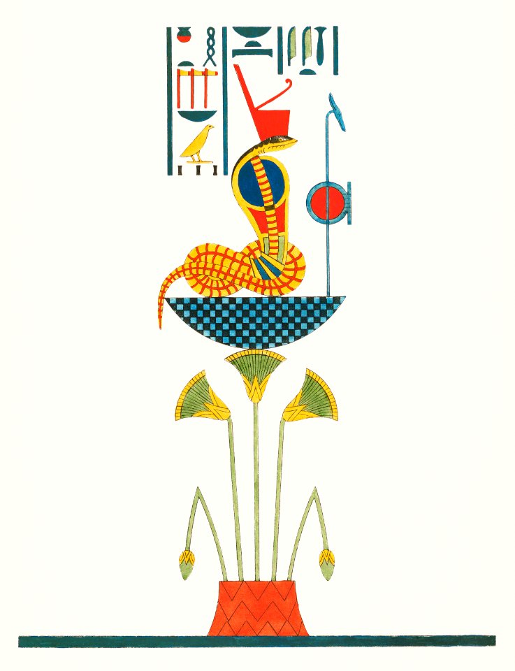 Uraeus, emblem of Satis illustration from Pantheon Egyptien (1823-1825) by Leon Jean Joseph Dubois (1780-1846).