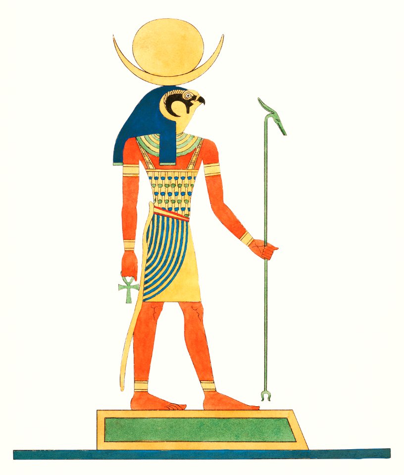 Khonsu illustration from Pantheon Egyptien (1823-1825) by Leon Jean Joseph Dubois (1780-1846).. Free illustration for personal and commercial use.