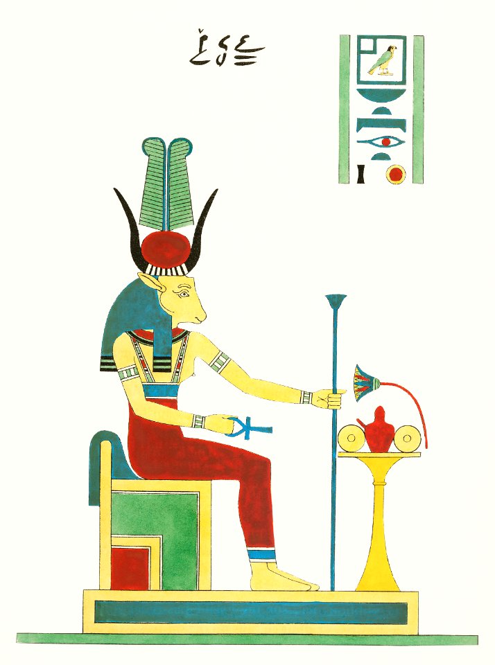 Hathor illustration from Pantheon Egyptien (1823-1825) by Leon Jean Joseph Dubois (1780-1846).