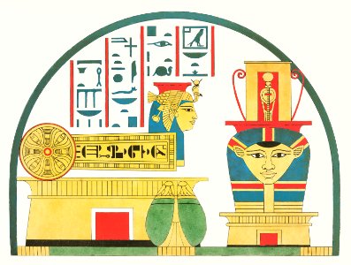 Emblems of Hathor illustration from Pantheon Egyptien (1823-1825) by Leon Jean Joseph Dubois (1780-1846).