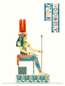 Hathor illustration from Pantheon Egyptien (1823-1825) by Leon Jean Joseph Dubois (1780-1846).. Free illustration for personal and commercial use.
