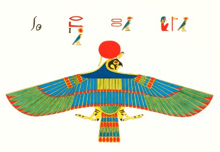 Hawk, emblem of Ra illustration from Pantheon Egyptien (1823-1825) by Leon Jean Joseph Dubois (1780-1846).