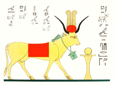 Apis illustration from Pantheon Egyptien (1823-1825) by Leon Jean Joseph Dubois (1780-1846).. Free illustration for personal and commercial use.
