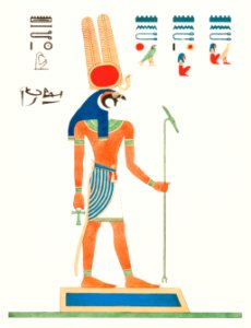 Montu illustration from Pantheon Egyptien (1823-1825) by Leon Jean Joseph Dubois (1780-1846).. Free illustration for personal and commercial use.
