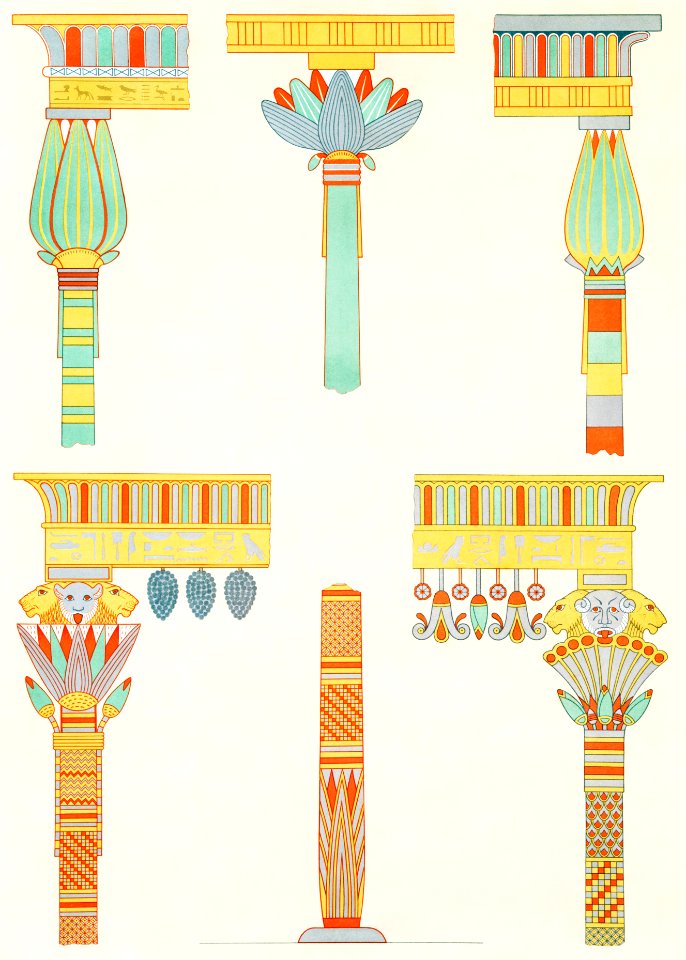 Details of wooden balusters from Histoire de l'art égyptien (1878) by Émile Prisse d'Avennes.. Free illustration for personal and commercial use.