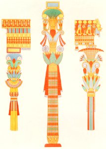 Wooden columns from Histoire de l'art égyptien (1878) by Émile Prisse d'Avennes.. Free illustration for personal and commercial use.