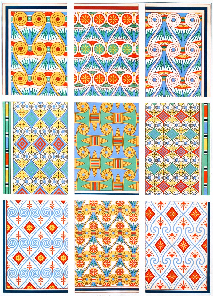 Ceiling Ornamentation : Flowered posts (Theban Necropolis) from Histoire de l'art égyptien (1878) by Émile Prisse d'Avennes.. Free illustration for personal and commercial use.