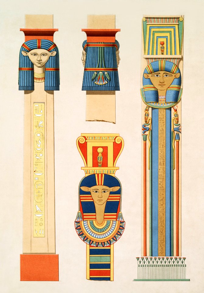 Isis pillars from Histoire de l'art égyptien (1878) by Émile Prisse d'Avennes.. Free illustration for personal and commercial use.