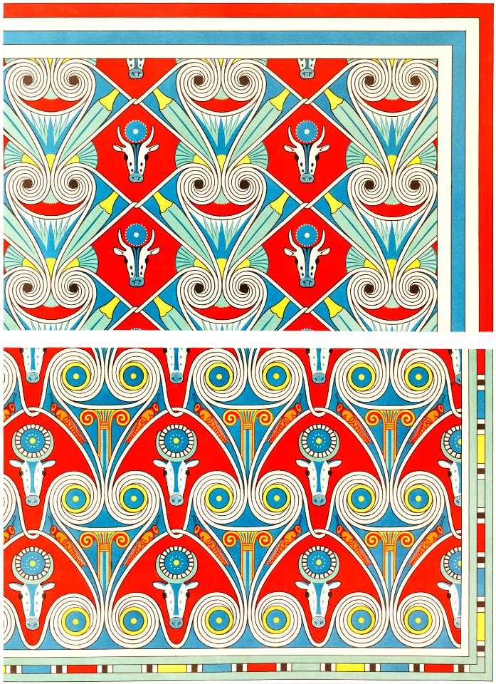 Ceiling Ornamentation : Bucrania (Theban Necropolis) from Histoire de l'art égyptien (1878) by Émile Prisse d'Avennes.