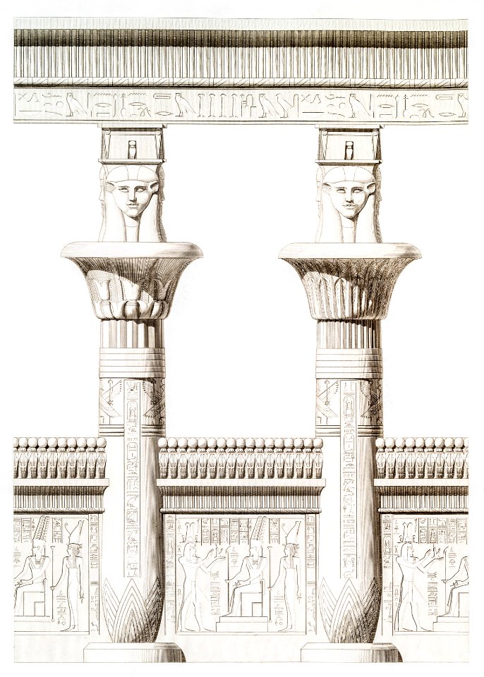 Columns of the Temple of Nectanebo from Histoire de l'art égyptien (1878) by Émile Prisse d'Avennes.