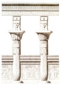 Columns of the Temple of Nectanebo from Histoire de l'art égyptien (1878) by Émile Prisse d'Avennes.. Free illustration for personal and commercial use.