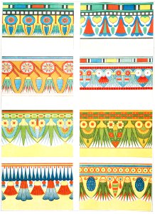 Flowery friezes, painted in the tombs from Histoire de l'art égyptien (1878) by Émile Prisse d'Avennes.. Free illustration for personal and commercial use.