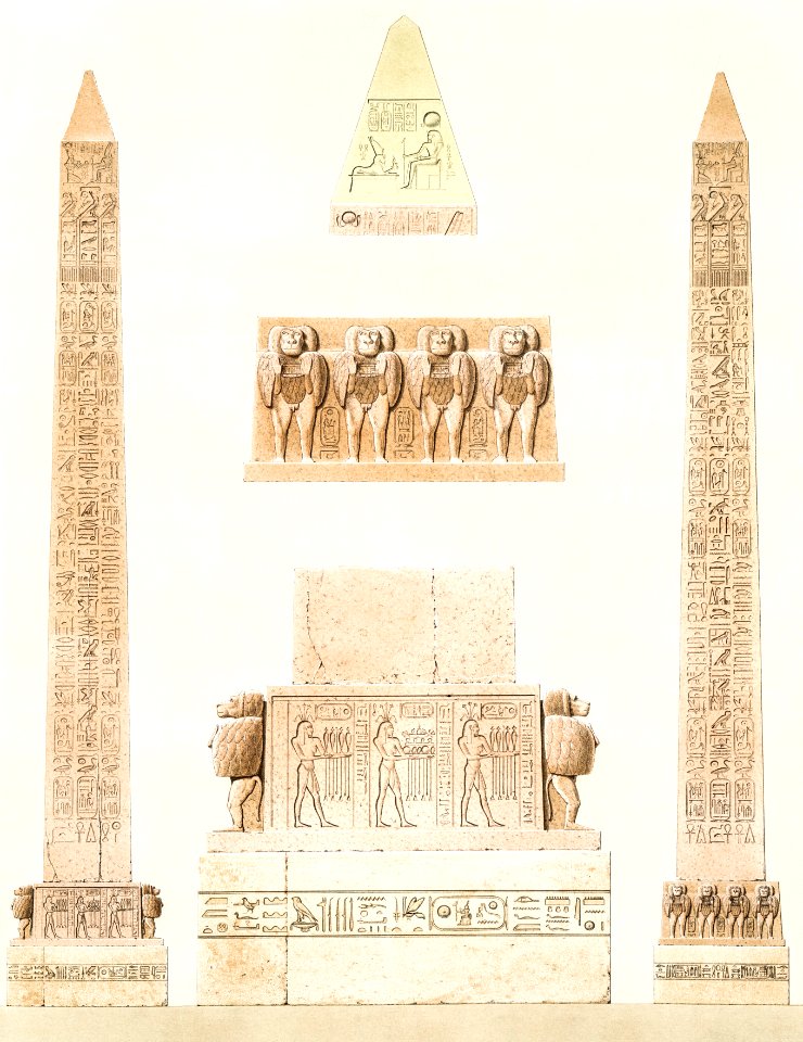 Obelisk of Ramses - Meïmoun from Histoire de l'art égyptien (1878) by Émile Prisse d'Avennes.. Free illustration for personal and commercial use.