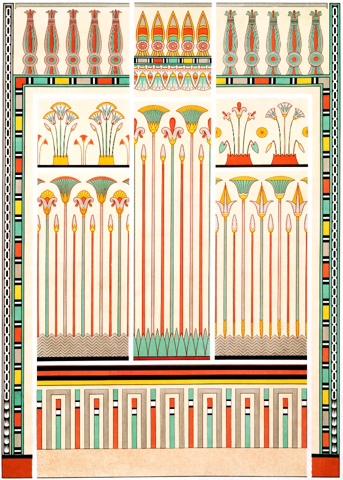 Crowns, borders & bases from Histoire de l'art égyptien (1878) by Émile Prisse d'Avennes.. Free illustration for personal and commercial use.