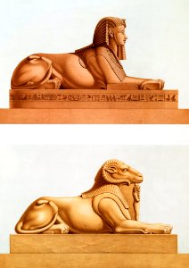 Androsphinx and Criosphinx from Histoire de l'art égyptien (1878) by Émile Prisse d'Avennes.. Free illustration for personal and commercial use.