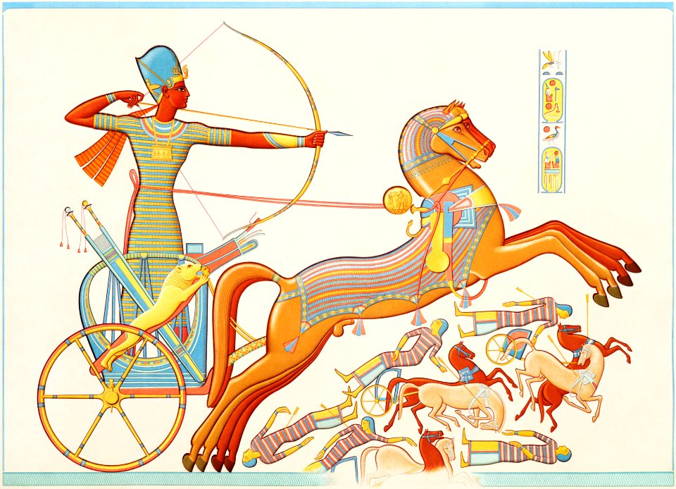 Ramses-Meïamoun fight against Katas on the edge of Orontes from Histoire de l'art égyptien (1878) by Émile Prisse d'Avennes.