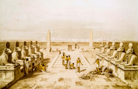 Dromos of the big temple in Karnak from Histoire de l'art égyptien (1878) by Émile Prisse d'Avennes.. Free illustration for personal and commercial use.