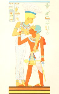 Goddess Anouke & Ramses II from Histoire de l'art égyptien (1878) by Émile Prisse d'Avennes.. Free illustration for personal and commercial use.