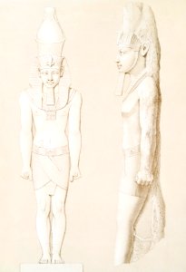 Statue of Ramses II from Histoire de l'art égyptien (1878) by Émile Prisse d'Avennes.. Free illustration for personal and commercial use.
