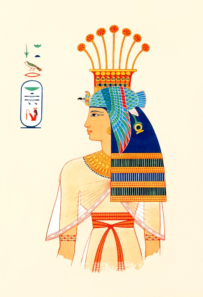 Portrait of Queen Nebto, daughter of Ramses-Meïamoun from Histoire de l'art égyptien (1878) by Émile Prisse d'Avennes.