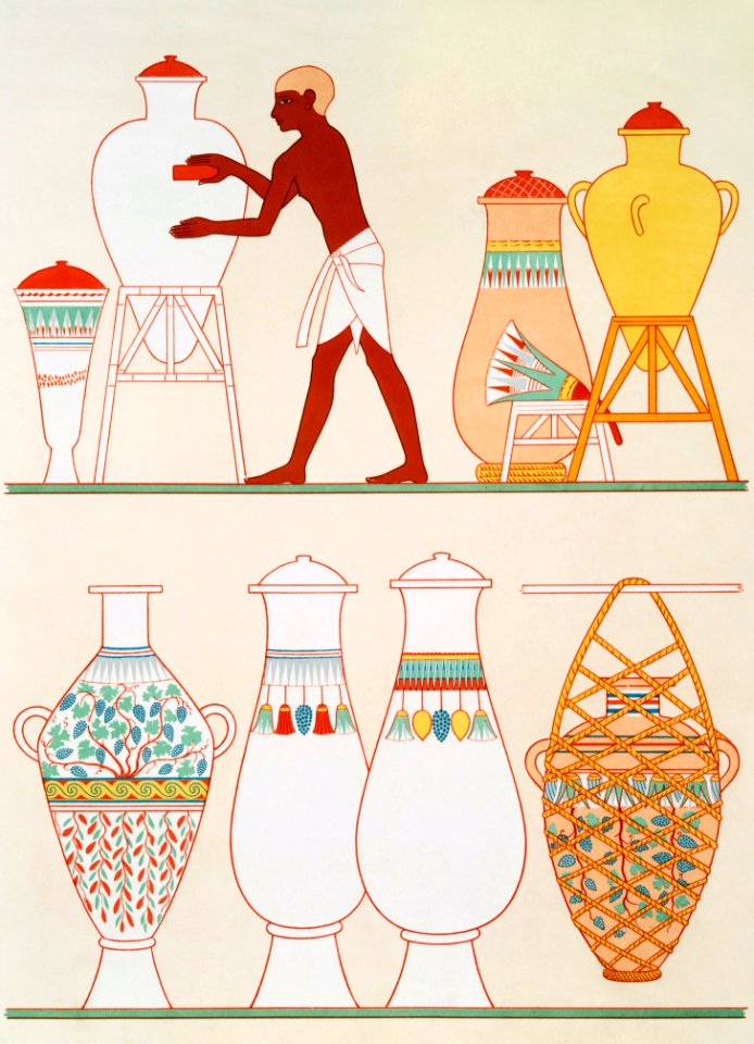 Vases in opaque glass from Histoire de l'art égyptien (1878) by Émile Prisse d'Avennes.