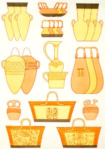 Vases from the tomb of Ramses III from Histoire de l'art égyptien (1878) by Émile Prisse d'Avennes.. Free illustration for personal and commercial use.