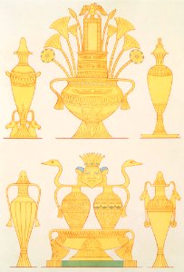 Enamelled or cloisonné gold vases from Histoire de l'art égyptien (1878) by Émile Prisse d'Avennes.