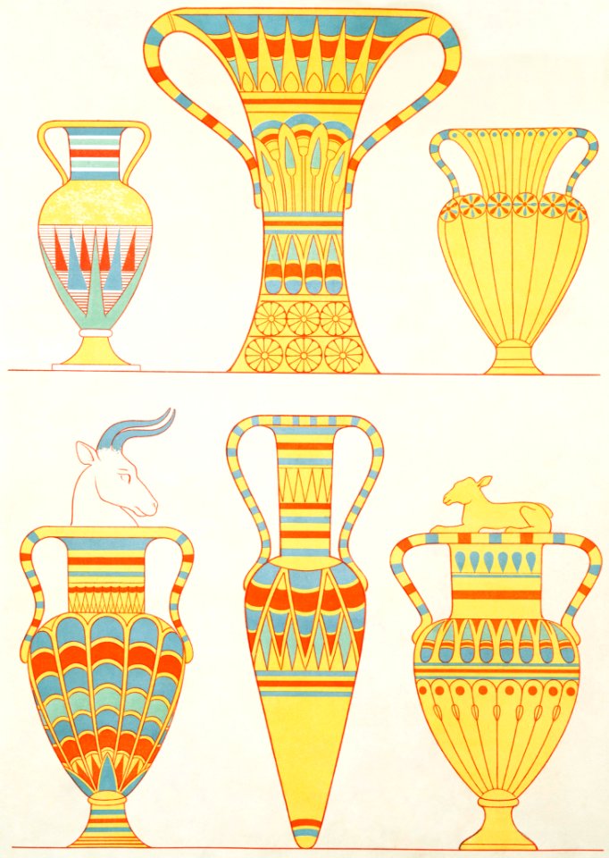 Asian tributary vases from Histoire de l'art égyptien (1878) by Émile Prisse d'Avennes.. Free illustration for personal and commercial use.