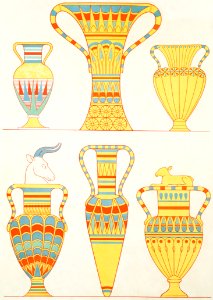 Asian tributary vases from Histoire de l'art égyptien (1878) by Émile Prisse d'Avennes.. Free illustration for personal and commercial use.