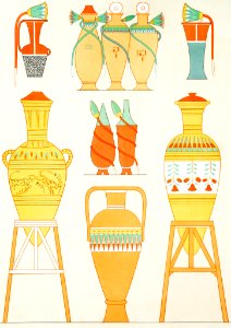 Variety of Egyptian urns from Histoire de l'art égyptien (1878) by Émile Prisse d'Avennes.. Free illustration for personal and commercial use.