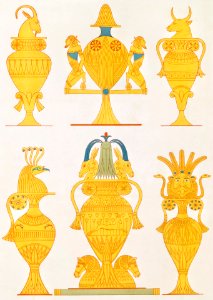 Enamelled gold vases from Histoire de l'art égyptien (1878) by Émile Prisse d'Avennes.. Free illustration for personal and commercial use.