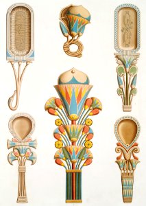 Boxes and utensils from Histoire de l'art égyptien (1878) by Émile Prisse d'Avennes.. Free illustration for personal and commercial use.