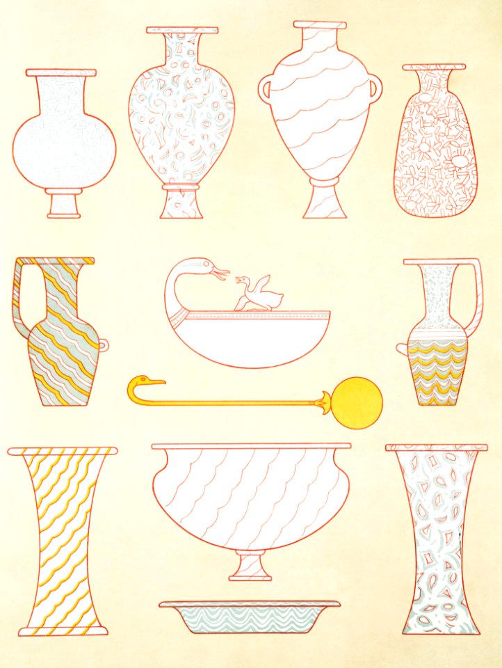 Variety of Egyptian urns from Histoire de l'art égyptien (1878) by Émile Prisse d'Avennes.