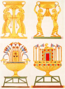 Enamelled gold vases from Histoire de l'art égyptien (1878) by Émile Prisse d'Avennes.. Free illustration for personal and commercial use.