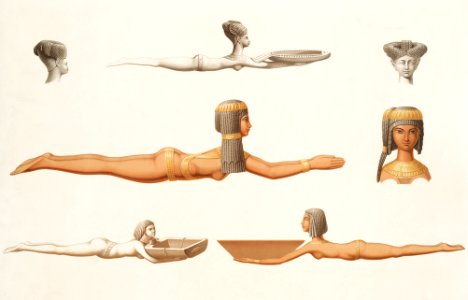 Painted wooden spoons from Histoire de l'art égyptien (1878) by Émile Prisse d'Avennes.