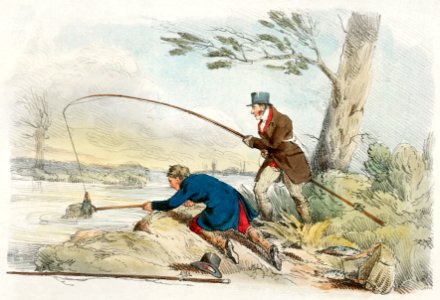 Illustration of fishing from Sporting Sketches (1817-1818) by Henry Alken (1784-1851).