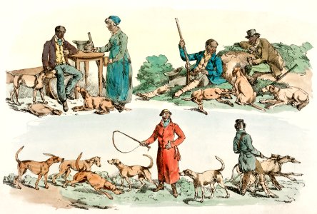 Illustration of scene of the hunter's life from Sporting Sketches (1817-1818) by Henry Alken (1784-1851).. Free illustration for personal and commercial use.