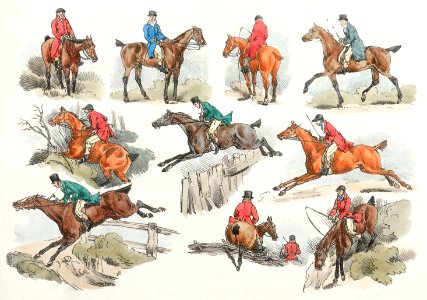 Illustration of mounted sportsmen from Sporting Sketches (1817-1818) by Henry Alken (1784-1851).